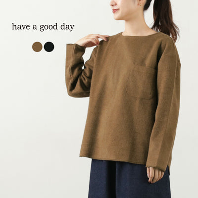 HAVE A GOOD DAY（ハブアグッドデイ） コットン メルトン ボートネック / レディース カットソー Tシャツ 長袖 ロンT 綿 日本製