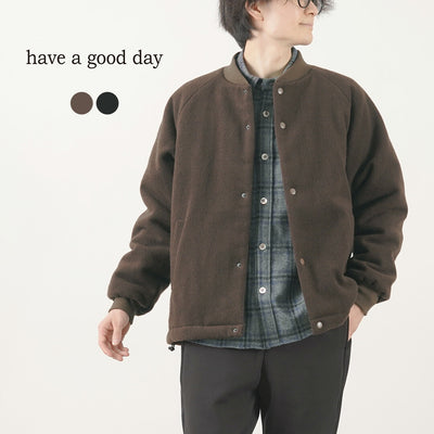 HAVE A GOOD DAY（ハブアグッドデイ） ウールパディング ジャケット / アウター メンズ レディース ユニセックス スタジャン ウール 襟なし 無地 日本製 Wool Padding jacket