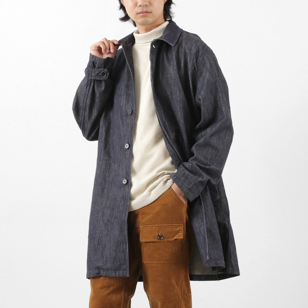 FOB FACTORY（FOBファクトリー） F2437 デニム バスク コート / メンズ ステンカラー バルカラー アウター 日本製 DENIM BASK COAT