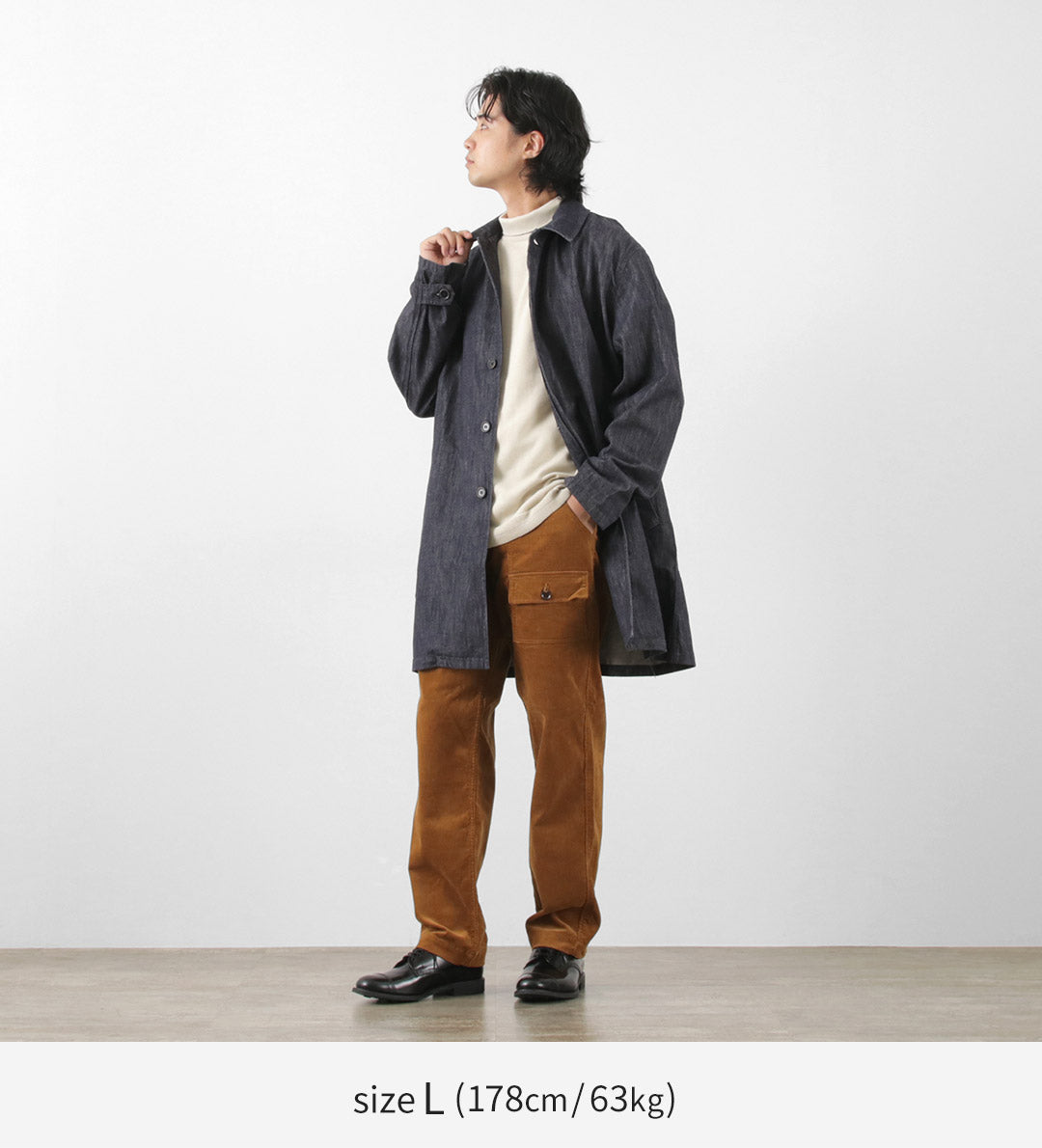 FOB FACTORY（FOBファクトリー） F2437 デニム バスク コート / メンズ ステンカラー バルカラー アウター 日本製 DENIM BASK COAT