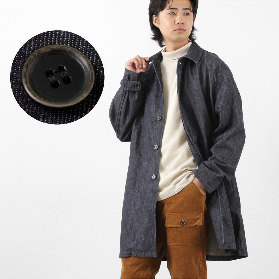 FOB FACTORY（FOBファクトリー） F2437 デニム バスク コート / メンズ ステンカラー バルカラー アウター 日本製 DENIM BASK COAT