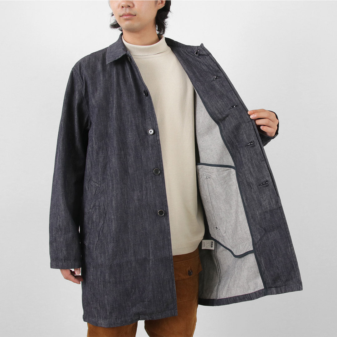 FOB FACTORY（FOBファクトリー） F2437 デニム バスク コート / メンズ ステンカラー バルカラー アウター 日本製 DENIM BASK COAT