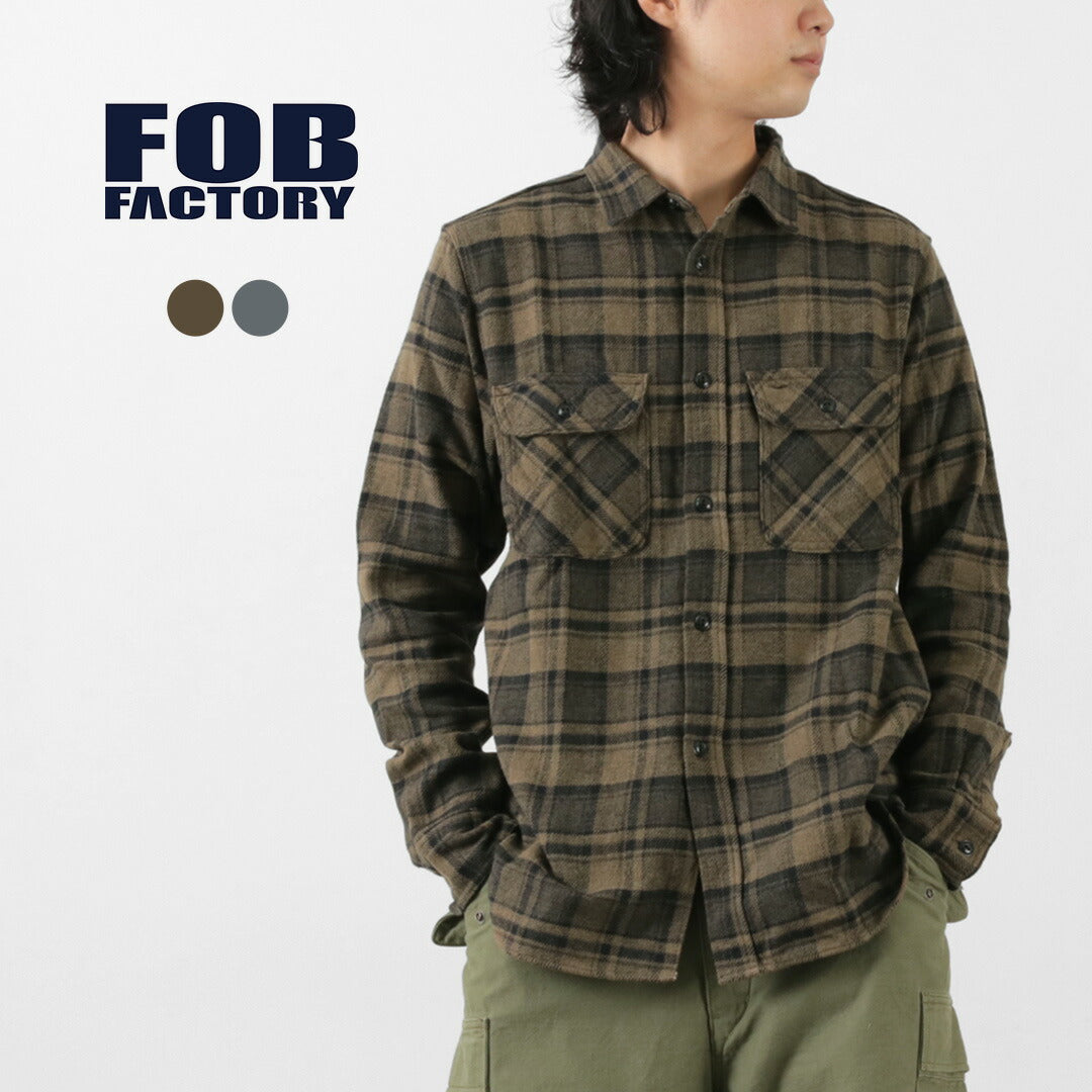 FOB FACTORY（FOBファクトリー） F3497 ネルチェック ワークシャツ / メンズ 長袖 綿 コットン 柄 日本製 NEL CHECK  WORK SHIRT