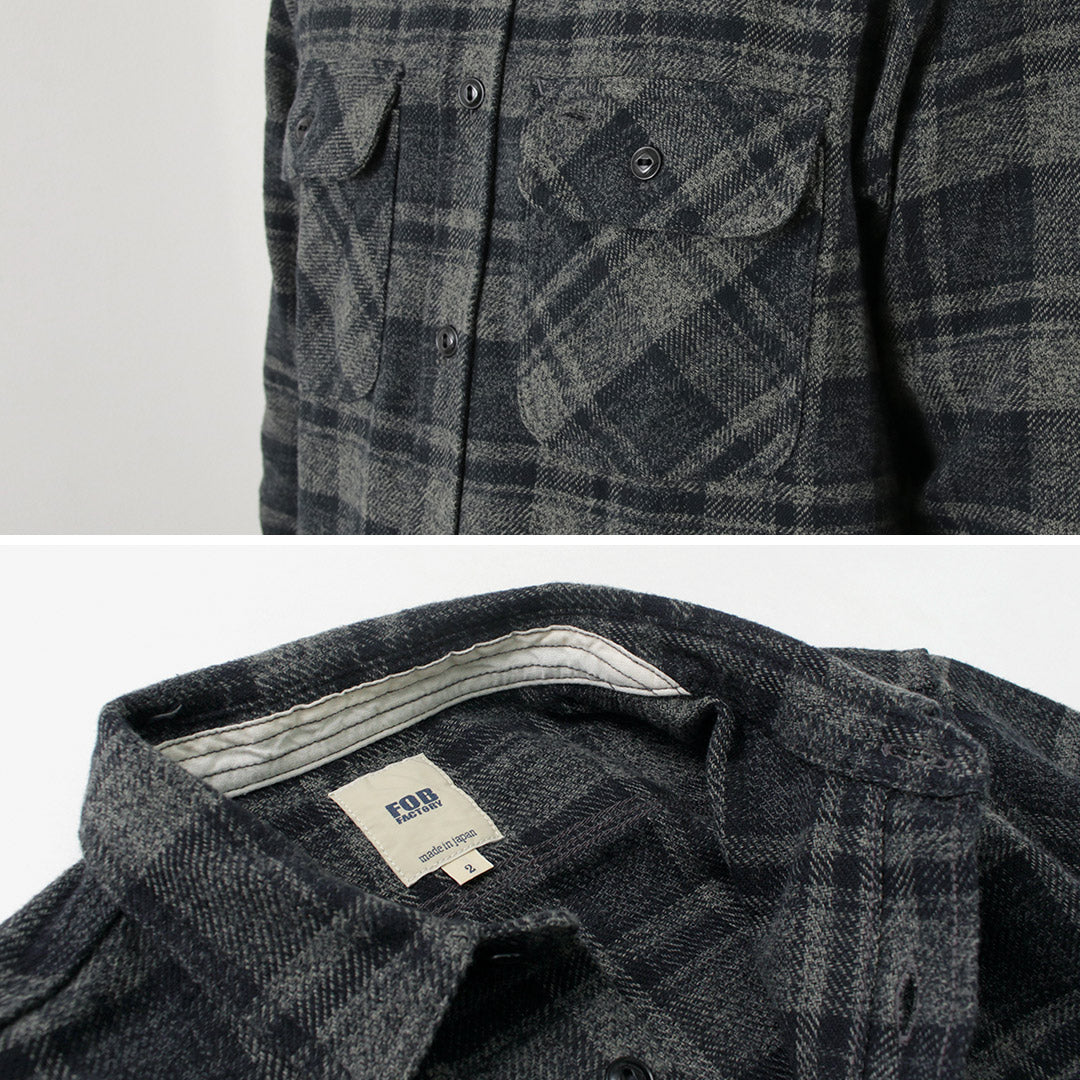 FOB FACTORY（FOBファクトリー） F3497 ネルチェック ワークシャツ / メンズ 長袖 綿 コットン 柄 日本製 NEL CHECK WORK SHIRT