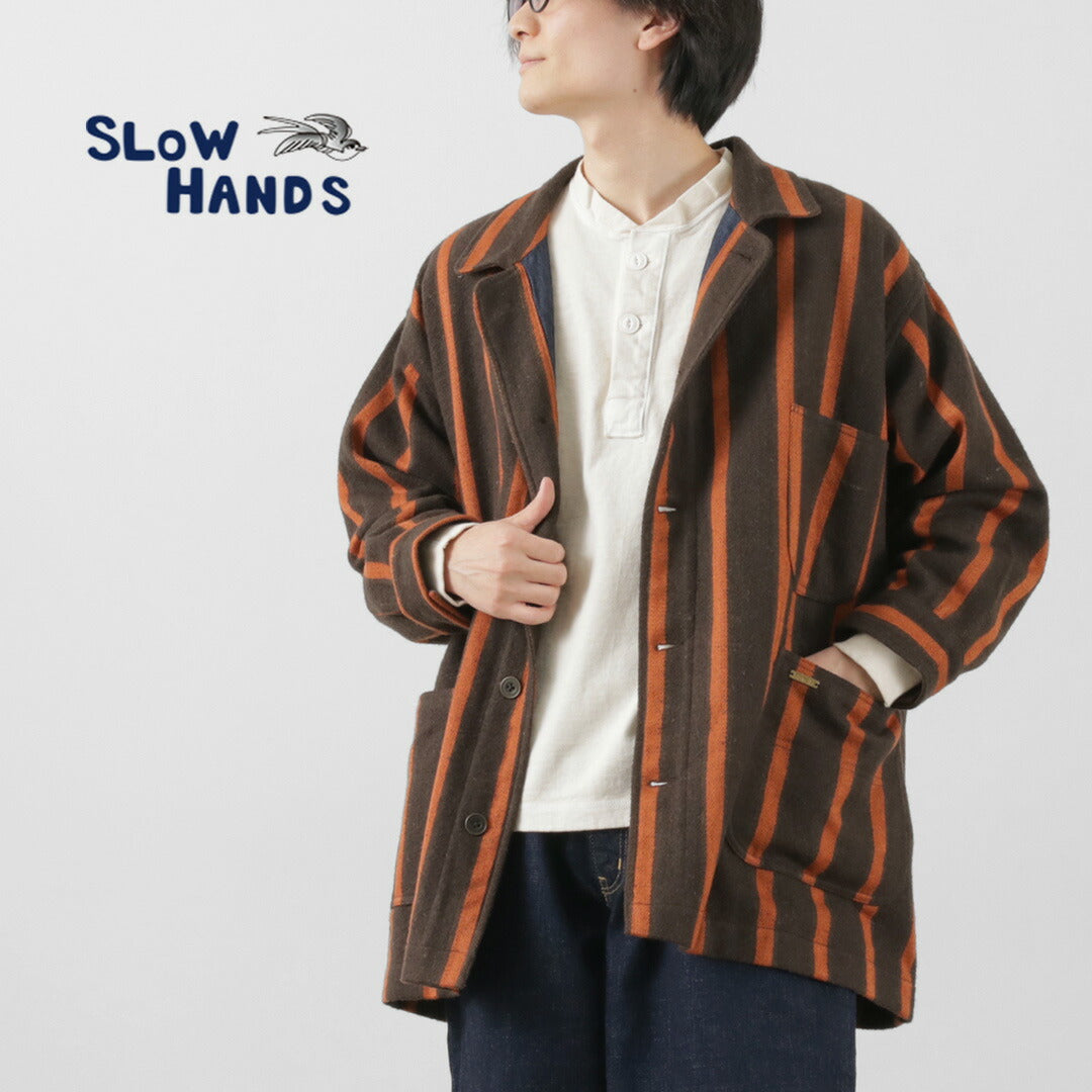 SLOW HANDS（スローハンズ） オールドスクールストライプ ルーズフィット カバーオールコート / メンズ 柄 アウター ウール old school stripe coverall coat loose fit