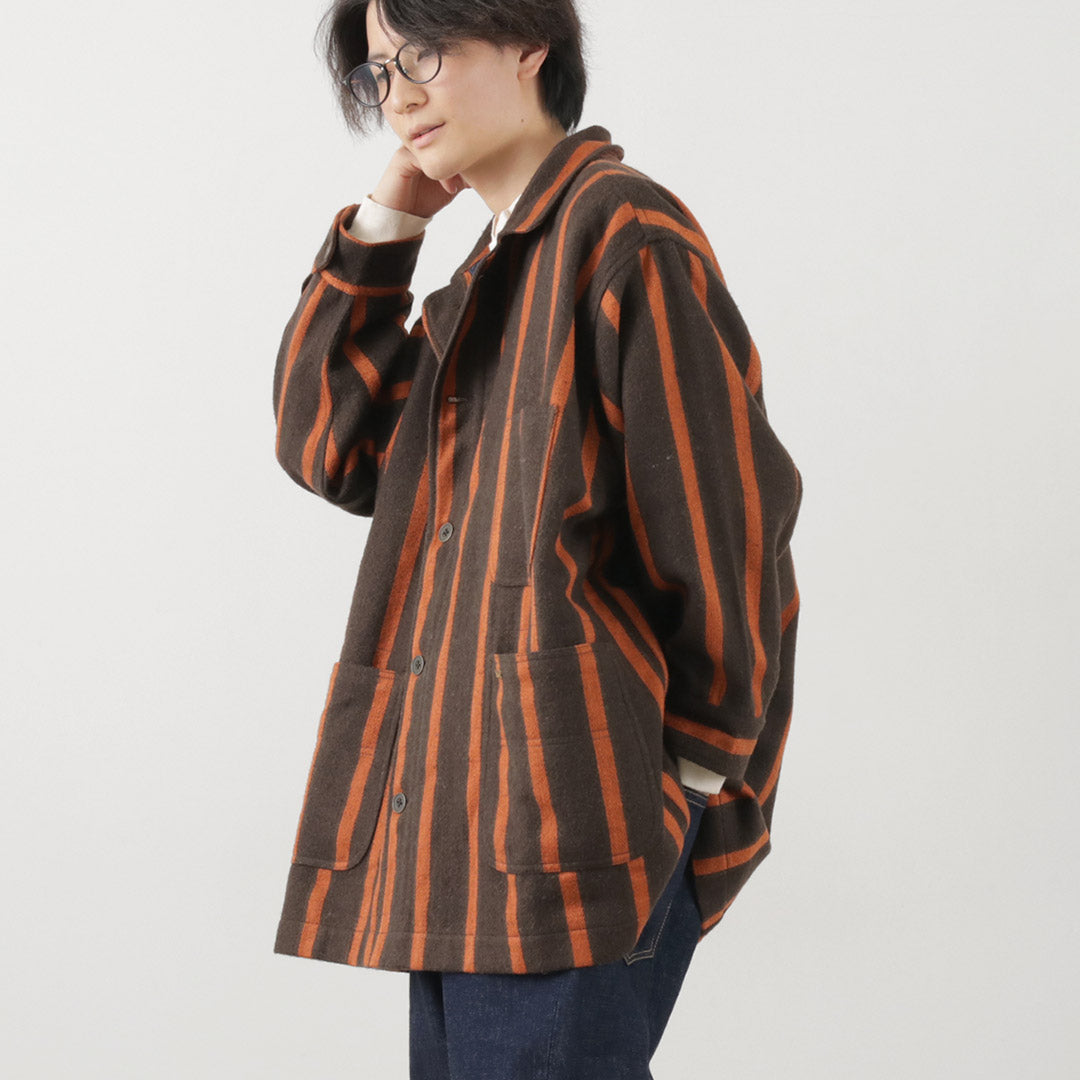 SLOW HANDS（スローハンズ） オールドスクールストライプ ルーズフィット カバーオールコート / メンズ 柄 アウター ウール old school stripe coverall coat loose fit