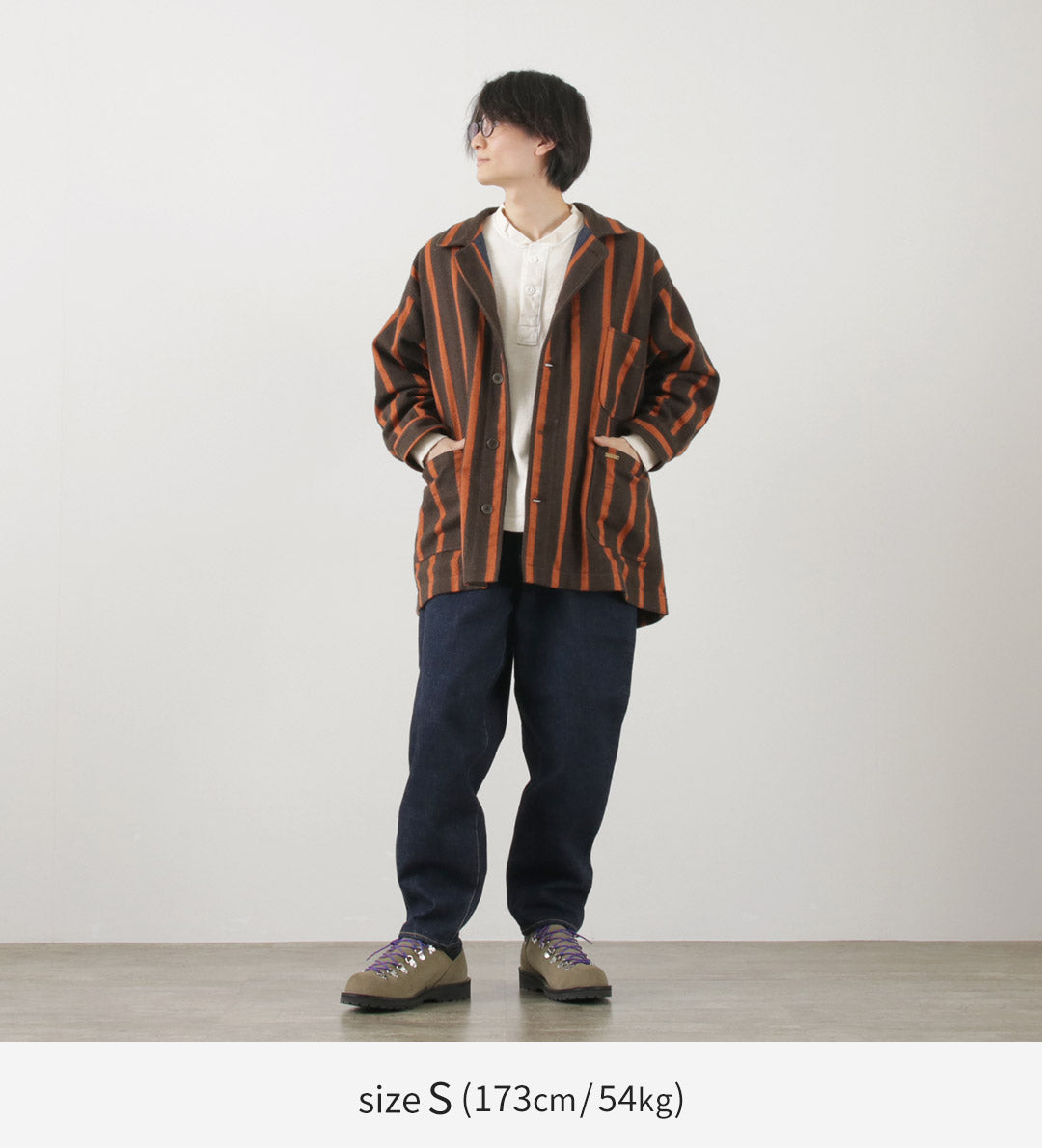 SLOW HANDS（スローハンズ） オールドスクールストライプ ルーズフィット カバーオールコート / メンズ 柄 アウター ウール old school stripe coverall coat loose fit