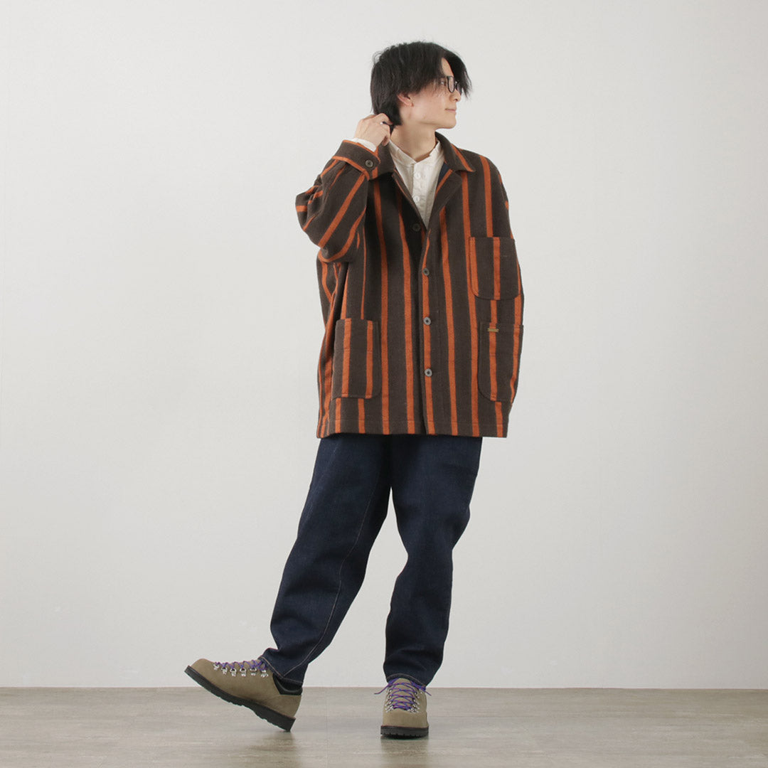 SLOW HANDS（スローハンズ） オールドスクールストライプ ルーズフィット カバーオールコート / メンズ 柄 アウター ウール old school stripe coverall coat loose fit