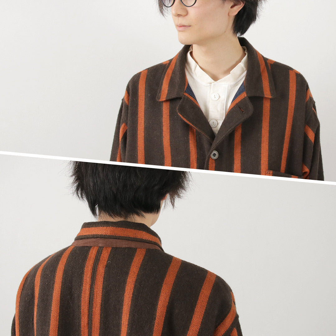 SLOW HANDS（スローハンズ） オールドスクールストライプ ルーズフィット カバーオールコート / メンズ 柄 アウター ウール old school stripe coverall coat loose fit