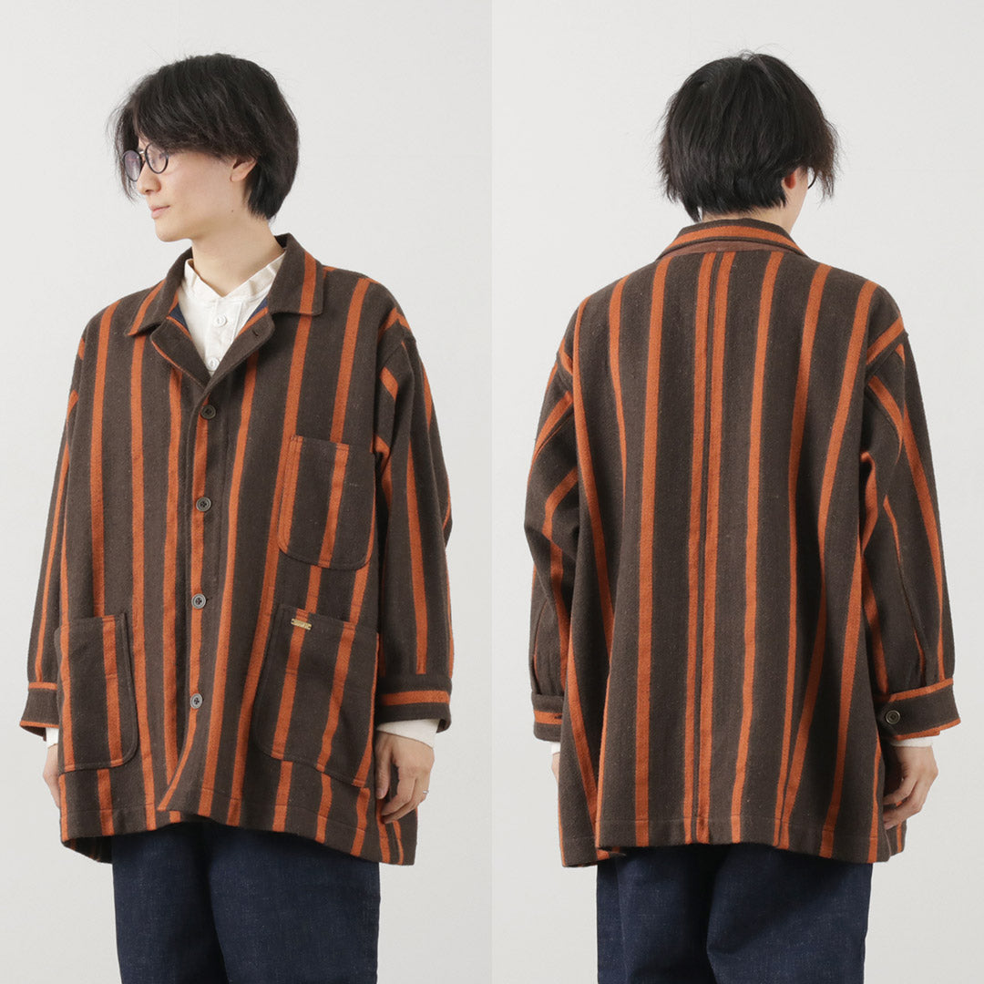 SLOW HANDS（スローハンズ） オールドスクールストライプ ルーズフィット カバーオールコート / メンズ 柄 アウター ウール old school stripe coverall coat loose fit