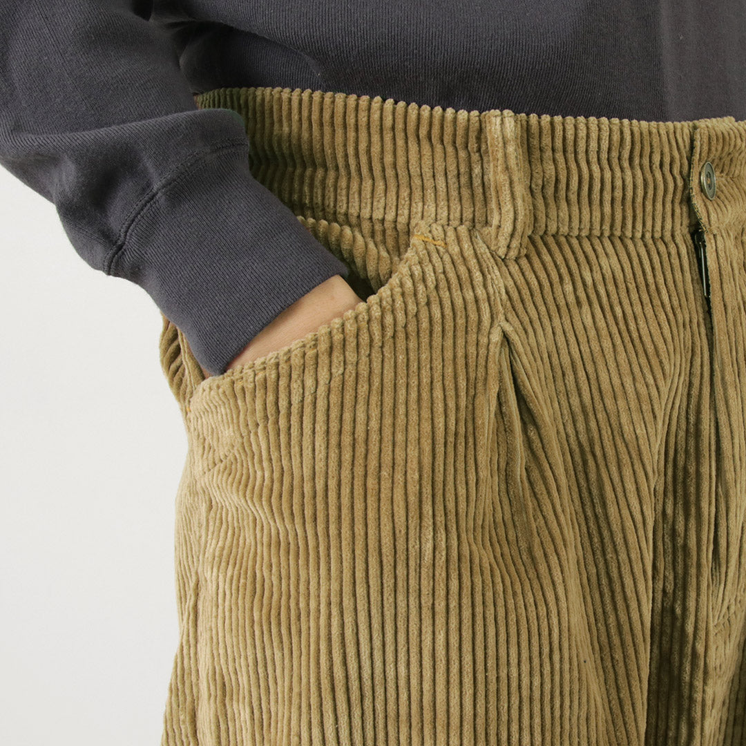 SLOW HANDS（スローハンズ） ワイドコーデュロイ プーフィ タックパンツ / イージーパンツ ウエストゴム ゆったり テーパード コットン 綿 wide cord poofy tuck pants