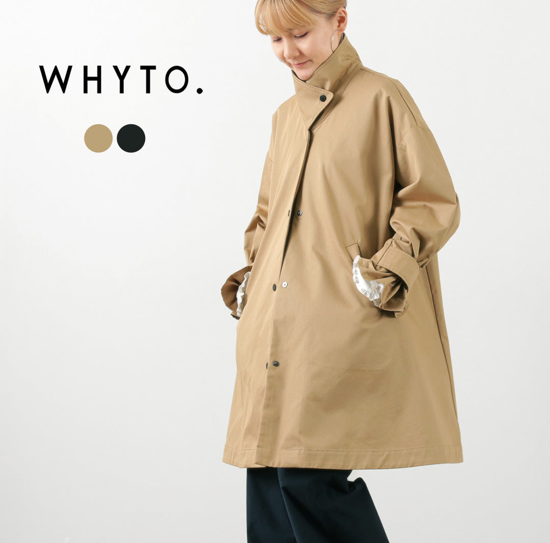 WHYTO.（ホワイト） テントラインコート / レディース ライトアウター ロング 長め 無地 スタンドカラー Tent Line Coat