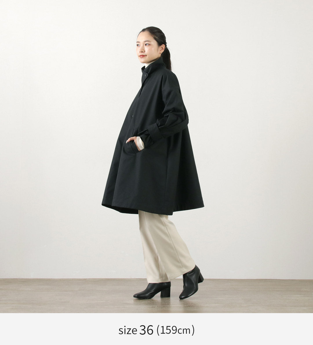 WHYTO.（ホワイト） テントラインコート / レディース ライトアウター ロング 長め 無地 スタンドカラー Tent Line Coat