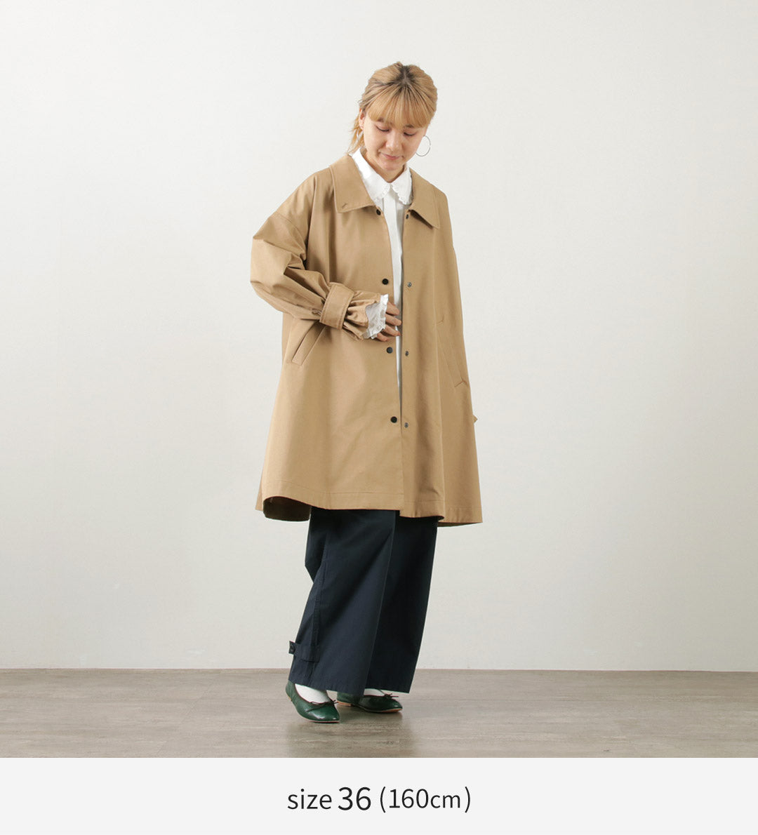 WHYTO.（ホワイト） テントラインコート / レディース ライトアウター ロング 長め 無地 スタンドカラー Tent Line Coat