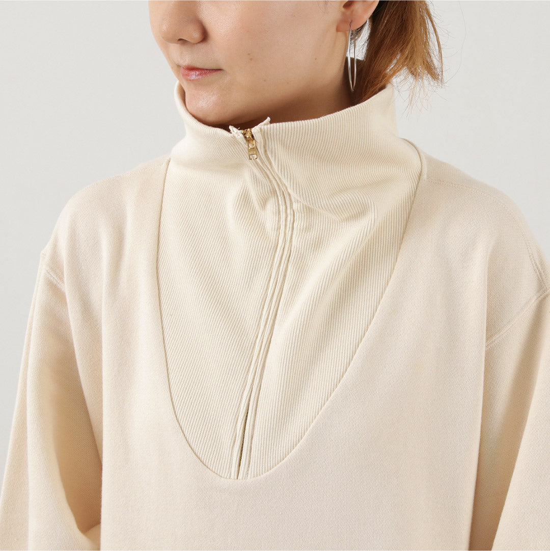 KHA:KI（カーキ） ハーフジップ スウェットドレス / ワンピース ロング マキシ丈 長袖 綿100％ コットン 日本製 Half Zip Sweat Dress