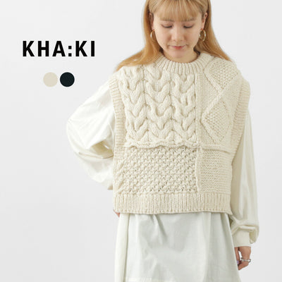 【30％OFF】KHA:KI（カーキ） ハンドニット ケーブル ベスト / レディース トップス ショート ハンドメンド ウール 羊毛 Hand Knit Cable Vest【セール】