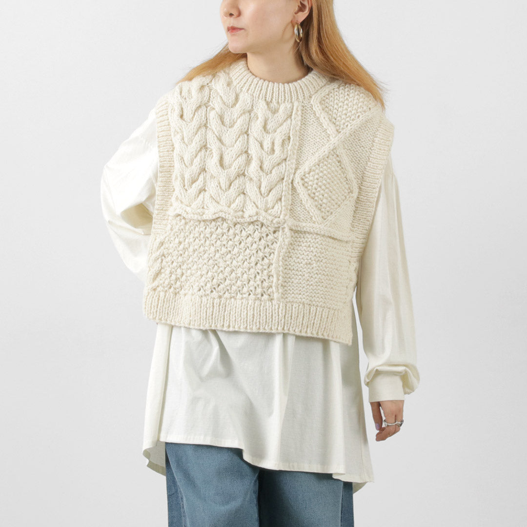 【30％OFF】KHA:KI（カーキ） ハンドニット ケーブル ベスト / レディース トップス ショート ハンドメンド ウール 羊毛 Hand Knit Cable Vest【セール】