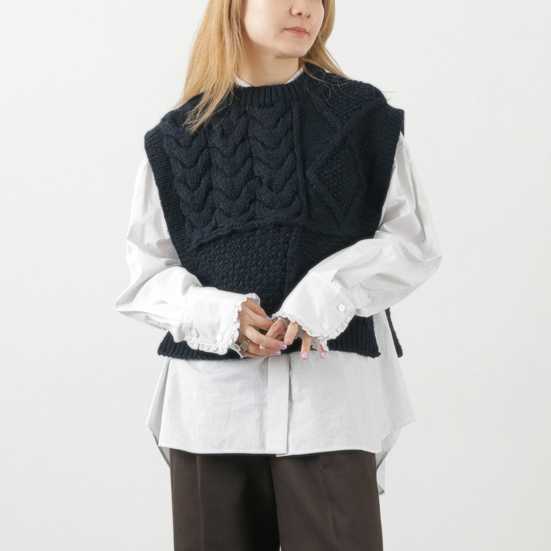 【30％OFF】KHA:KI（カーキ） ハンドニット ケーブル ベスト / レディース トップス ショート ハンドメンド ウール 羊毛 Hand Knit Cable Vest【セール】