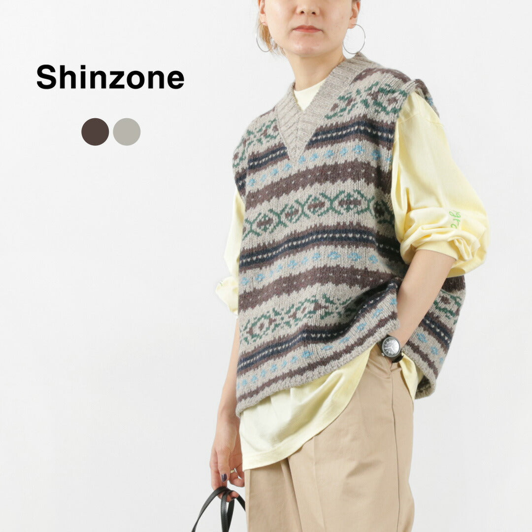 SHINZONE（シンゾーン） フェアアイル ベスト / レディース トップス ニット Vネック ウール 総柄 FAIR ISLE VEST