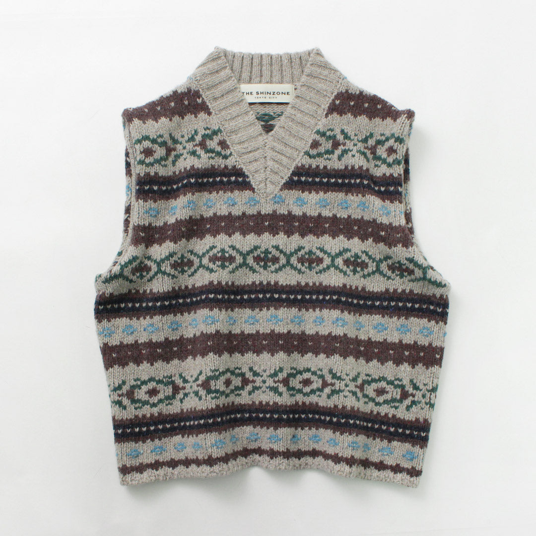 SHINZONE（シンゾーン） フェアアイル ベスト / レディース トップス ニット Vネック ウール 総柄 FAIR ISLE VEST