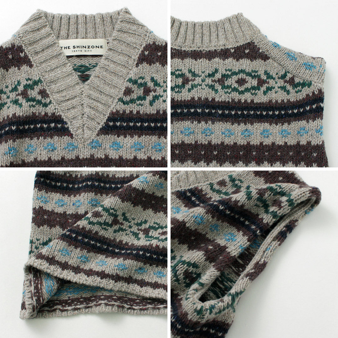 SHINZONE（シンゾーン） フェアアイル ベスト / レディース トップス ニット Vネック ウール 総柄 FAIR ISLE VEST