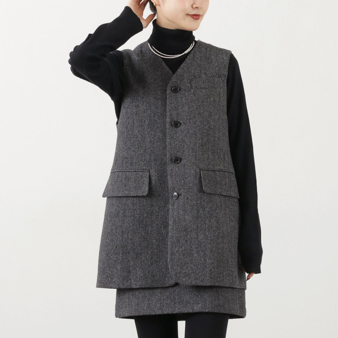 SHINZONE（シンゾーン） ヘリンボーン ジレ / レディース ベスト 前開き ウール 23AMSJK02 HERRINGBONE GILET