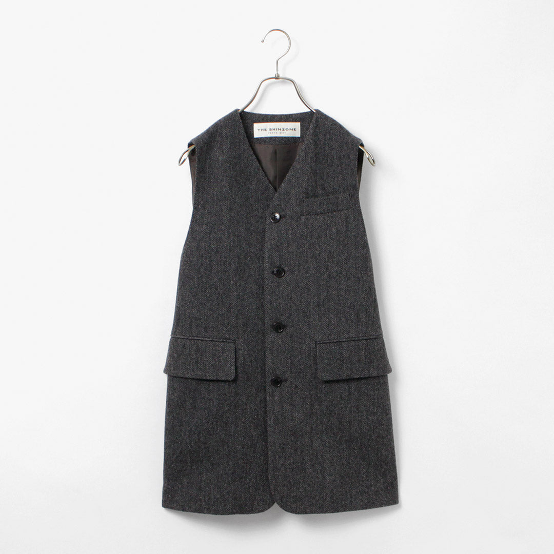 SHINZONE（シンゾーン） ヘリンボーン ジレ / レディース ベスト 前開き ウール 23AMSJK02 HERRINGBONE GILET