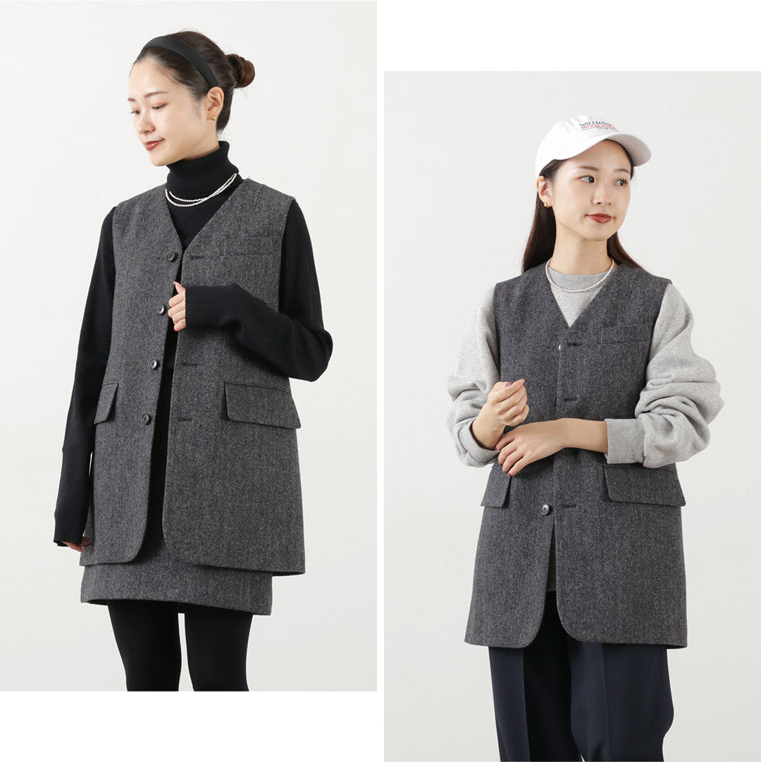 SHINZONE（シンゾーン） ヘリンボーン ジレ / レディース ベスト 前開き ウール 23AMSJK02 HERRINGBONE GILET