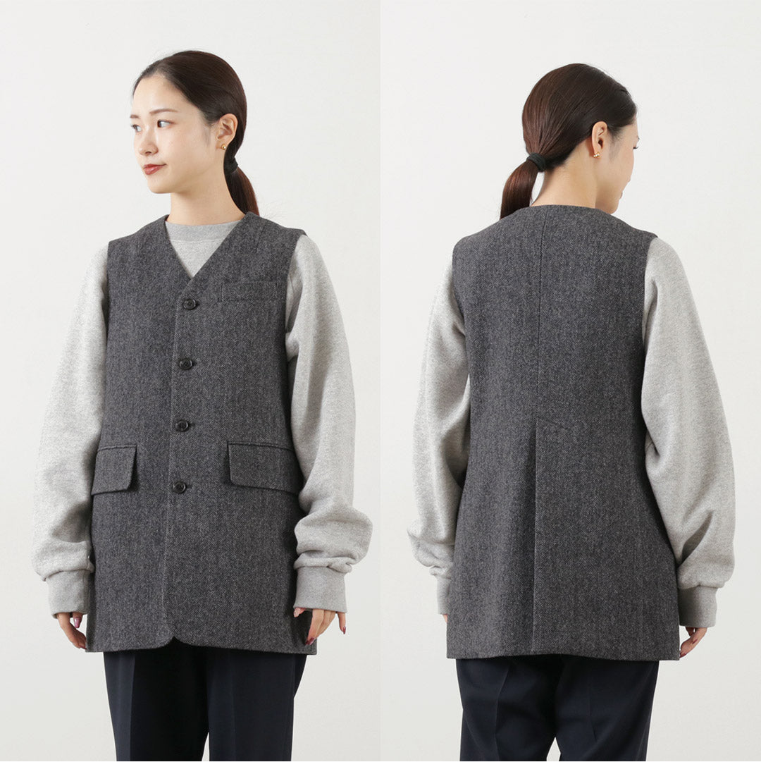 SHINZONE（シンゾーン） ヘリンボーン ジレ / レディース ベスト 前開き ウール 23AMSJK02 HERRINGBONE GILET