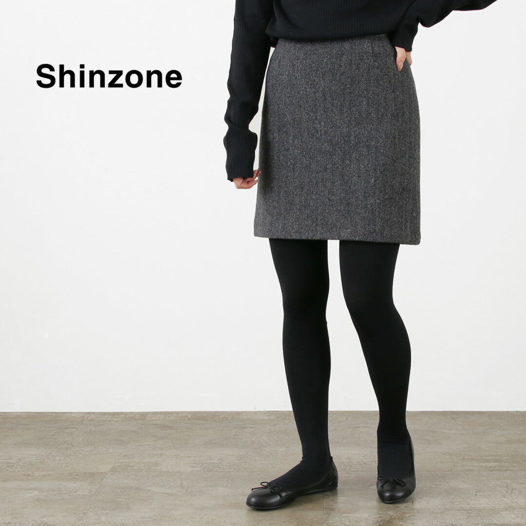 SHINZONE（シンゾーン） ヘリンボーン ミニ スカート / ウール ツイード ハイウエスト 台形 23AMSSK02 HERRINGBONE MINI SK