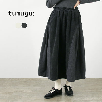 TUMUGU（ツムグ） ドッキング コーデュロイ スカート / レディース フレアスカート ウエストゴム 総ゴム