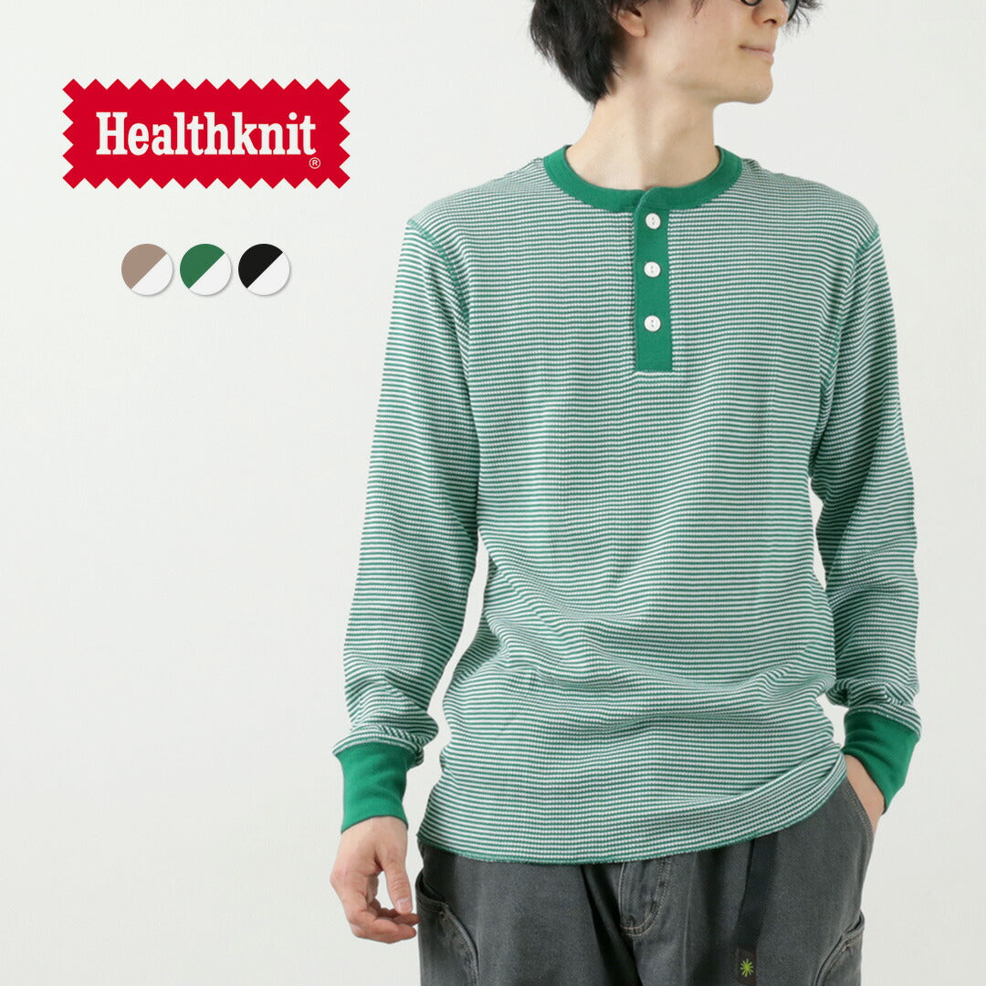 HEALTHKNIT（ヘルスニット） ベーシックワッフル ヘンリーネック ロングスリーブ / メンズ ロンT カットソー インナー Basic Waffle Henleyneck L/S