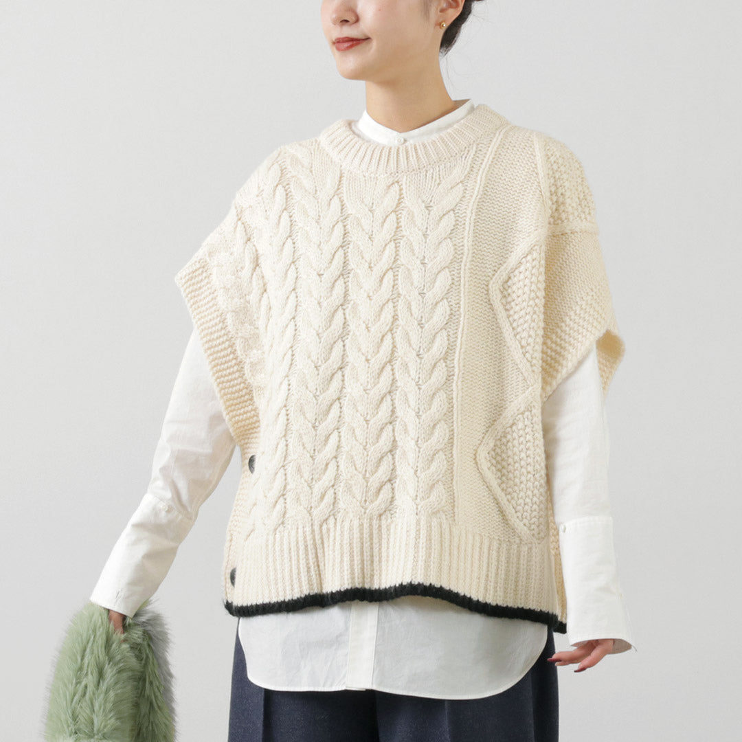 KELEN（ケレン） OSRAM 2WAY デザイン ニットジレ / レディース トップス ベスト ショート クルーネック ケーブル編み OSRAM ２Way Design Knit Gilet