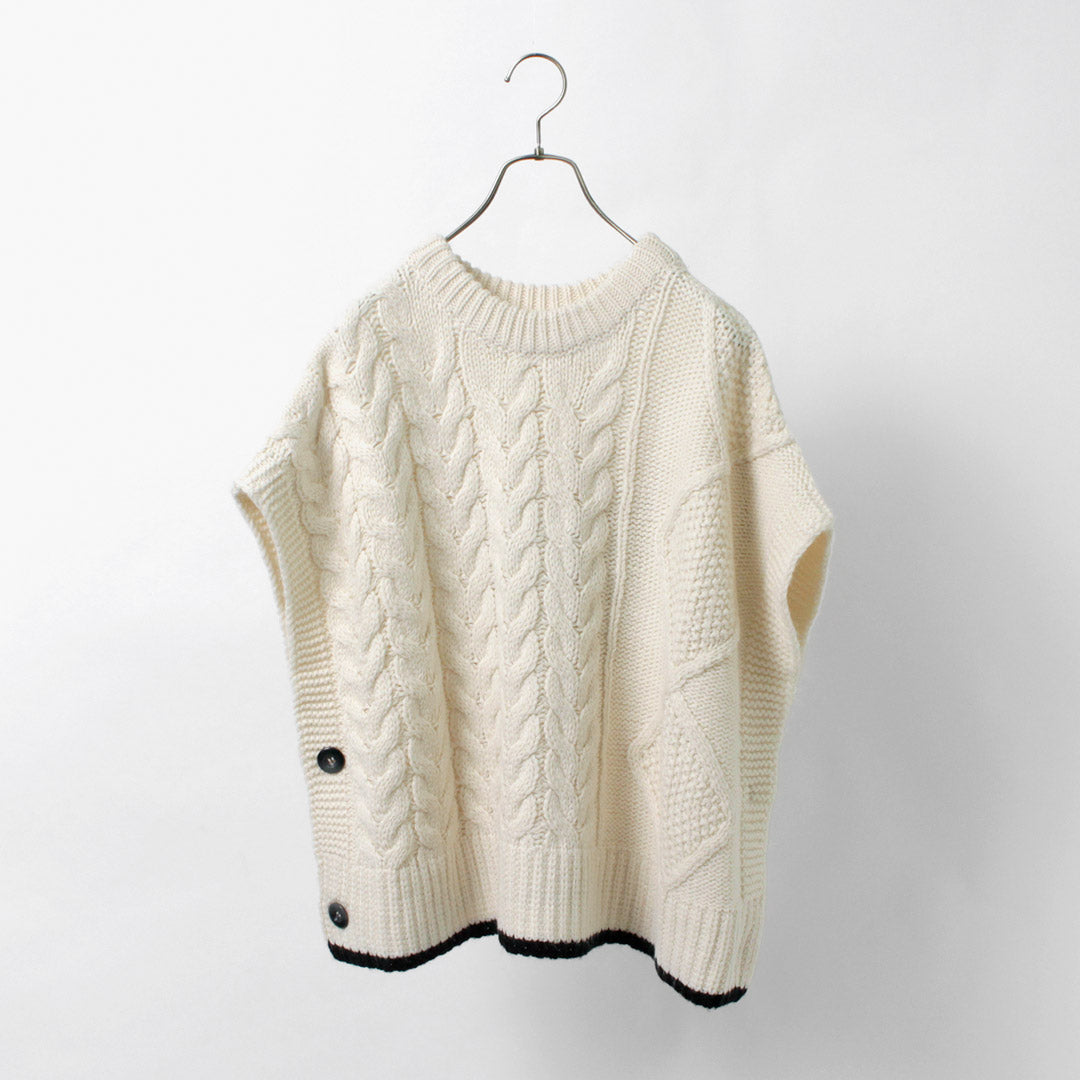 KELEN（ケレン） OSRAM 2WAY デザイン ニットジレ / レディース トップス ベスト ショート クルーネック ケーブル編み OSRAM ２Way Design Knit Gilet