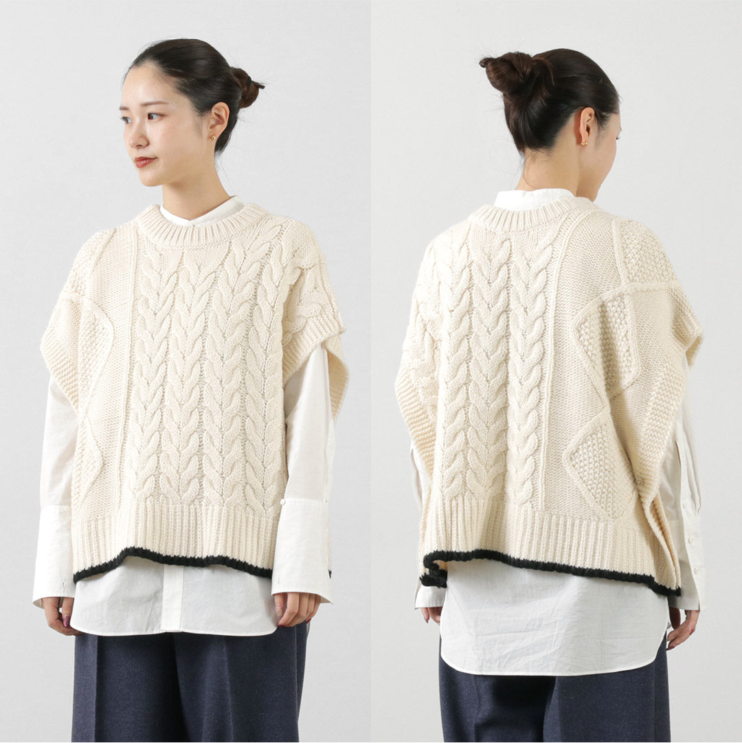 KELEN（ケレン） OSRAM 2WAY デザイン ニットジレ / レディース トップス ベスト ショート クルーネック ケーブル編み OSRAM ２Way Design Knit Gilet