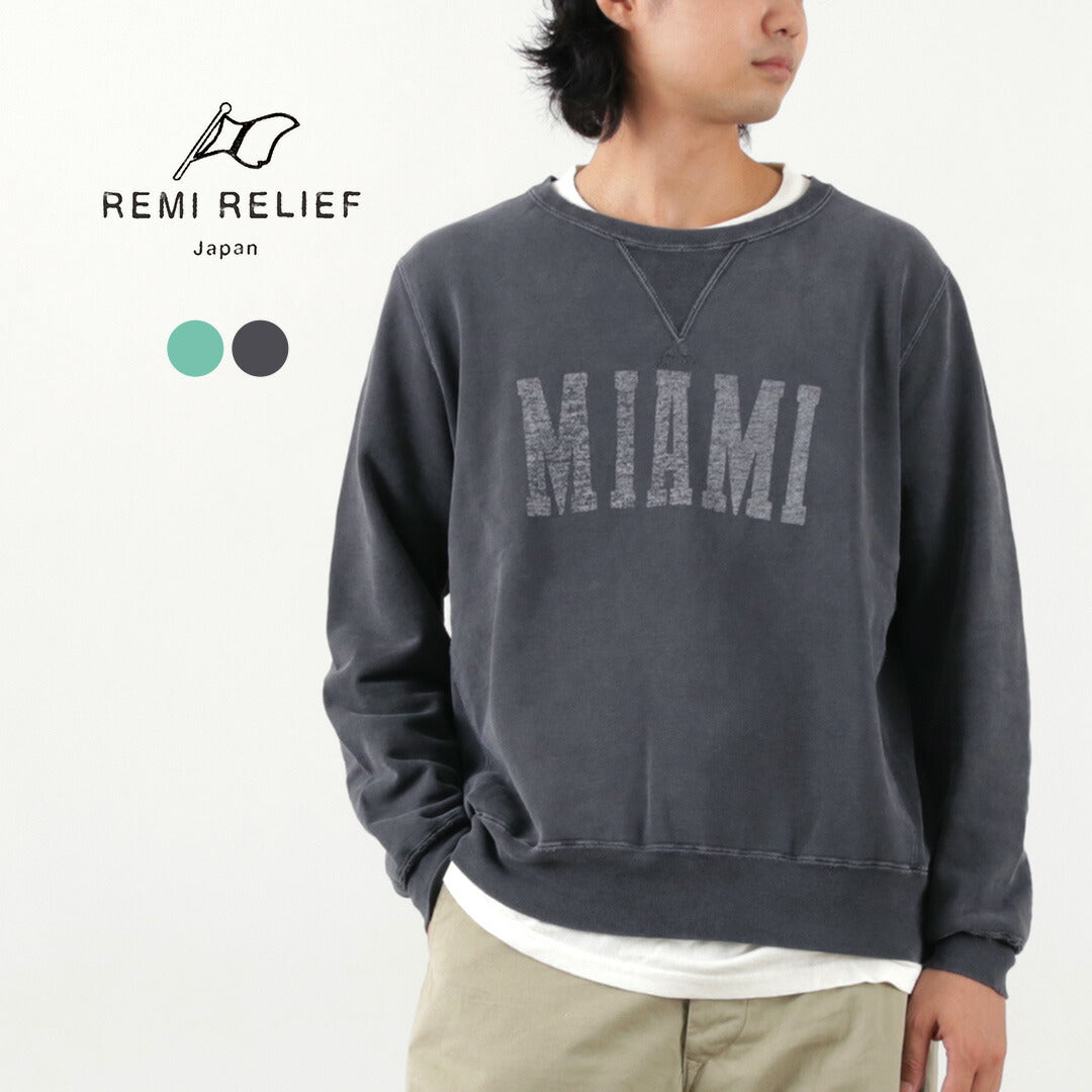 REMI RELIEF（レミレリーフ） SP加工裏毛クルー（MIAMI） / メンズ スウェット トレーナー ヴィンテージ ダメージ加工 綿 日本製