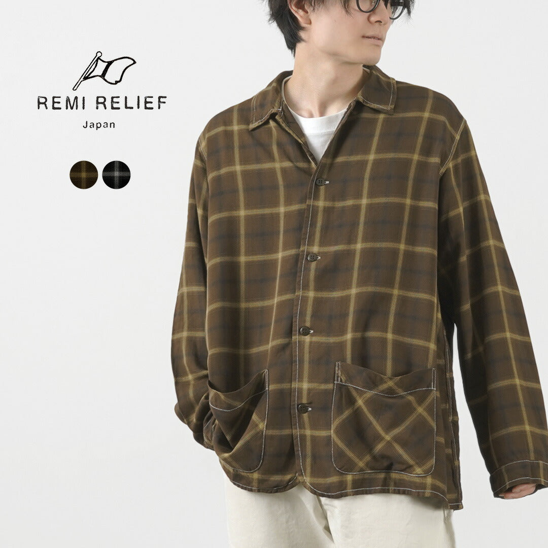 【20％OFF】REMI RELIEF（レミレリーフ） レーヨンチェックシャツ