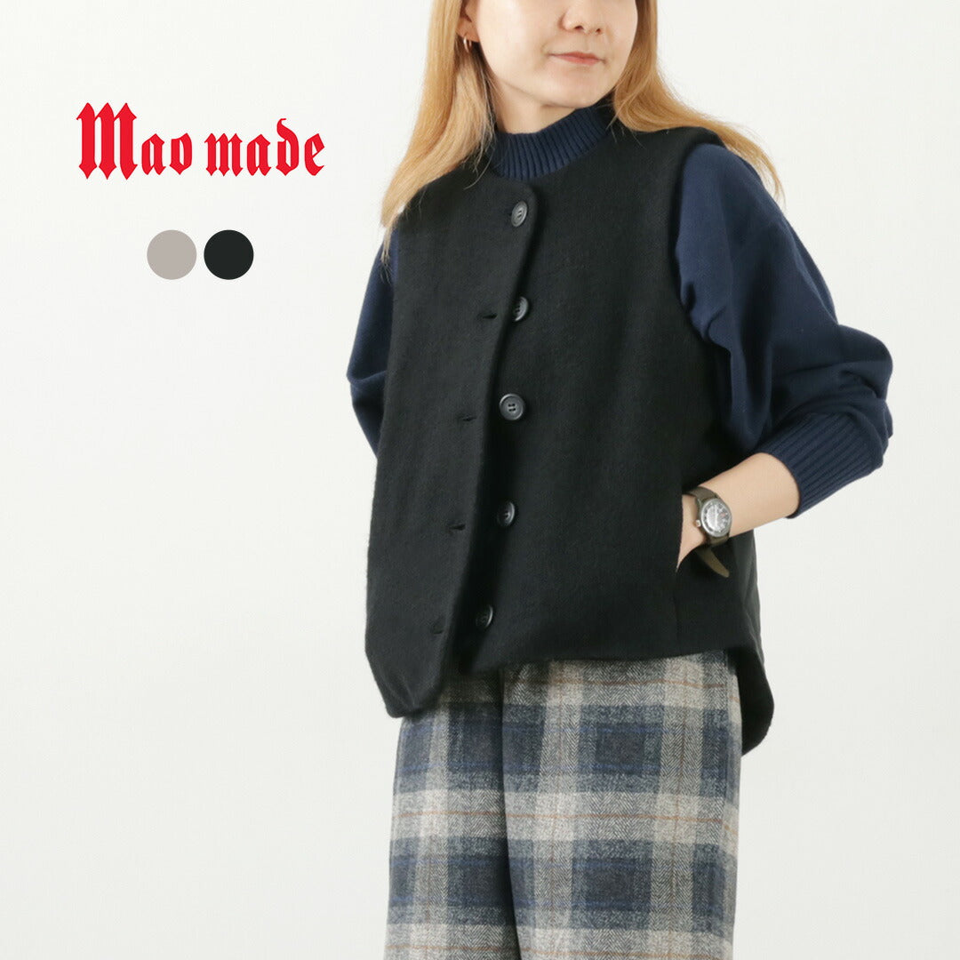 【30％OFF】MAO MADE（マオメイド） ドッキング フロントボタン ベスト / レディース トップス ウール キルト 前開き 無地【セール】