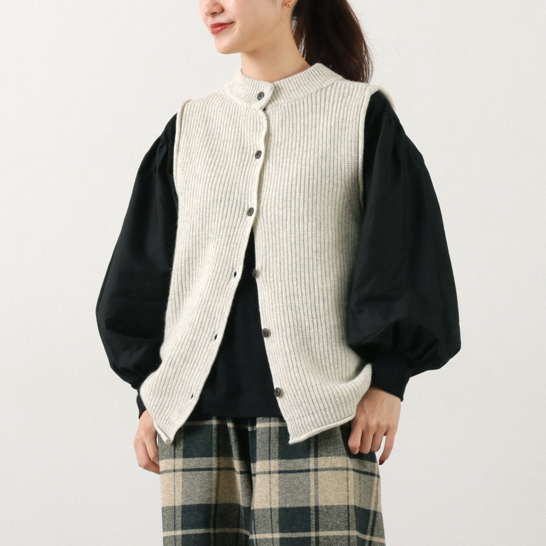 MAO MADE（マオメイド） JAPAN KNIT シャペウ モックネック 2WAYベスト / レディース ニット トップス 前後 無地 日本製