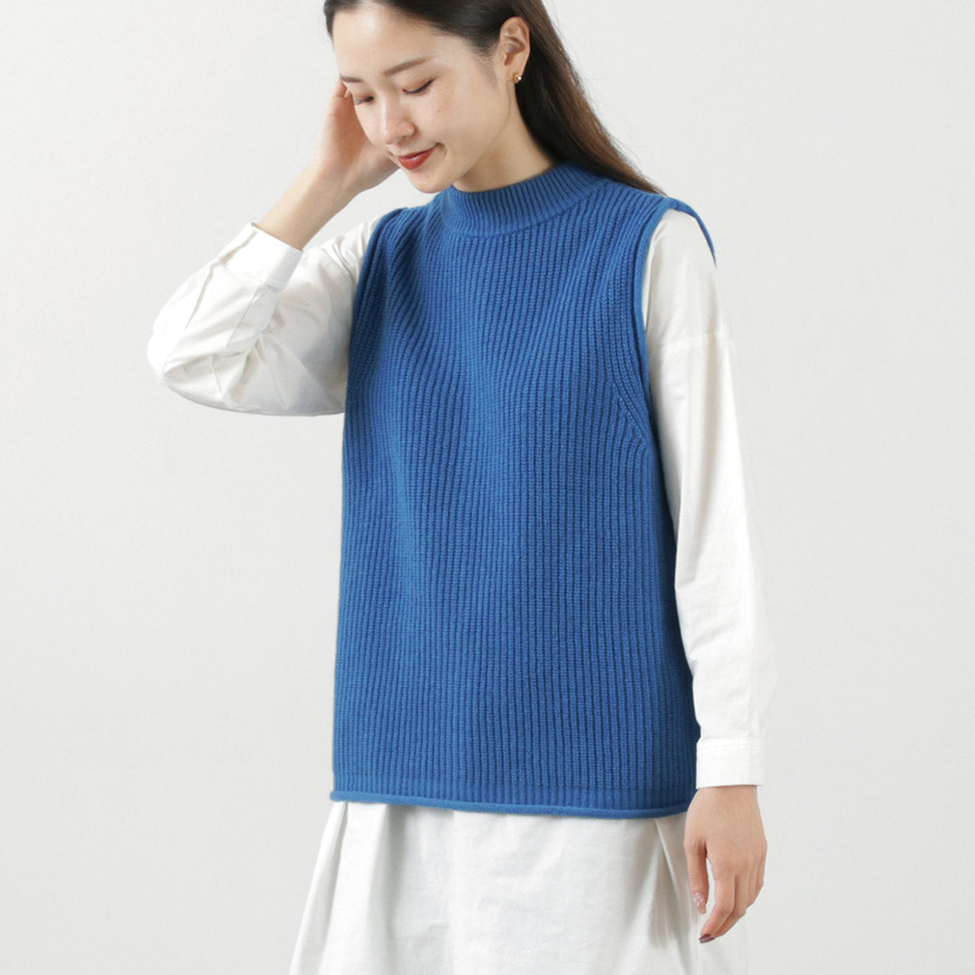 MAO MADE（マオメイド） JAPAN KNIT シャペウ モックネック 2WAYベスト / レディース ニット トップス 前後 無地 日本製