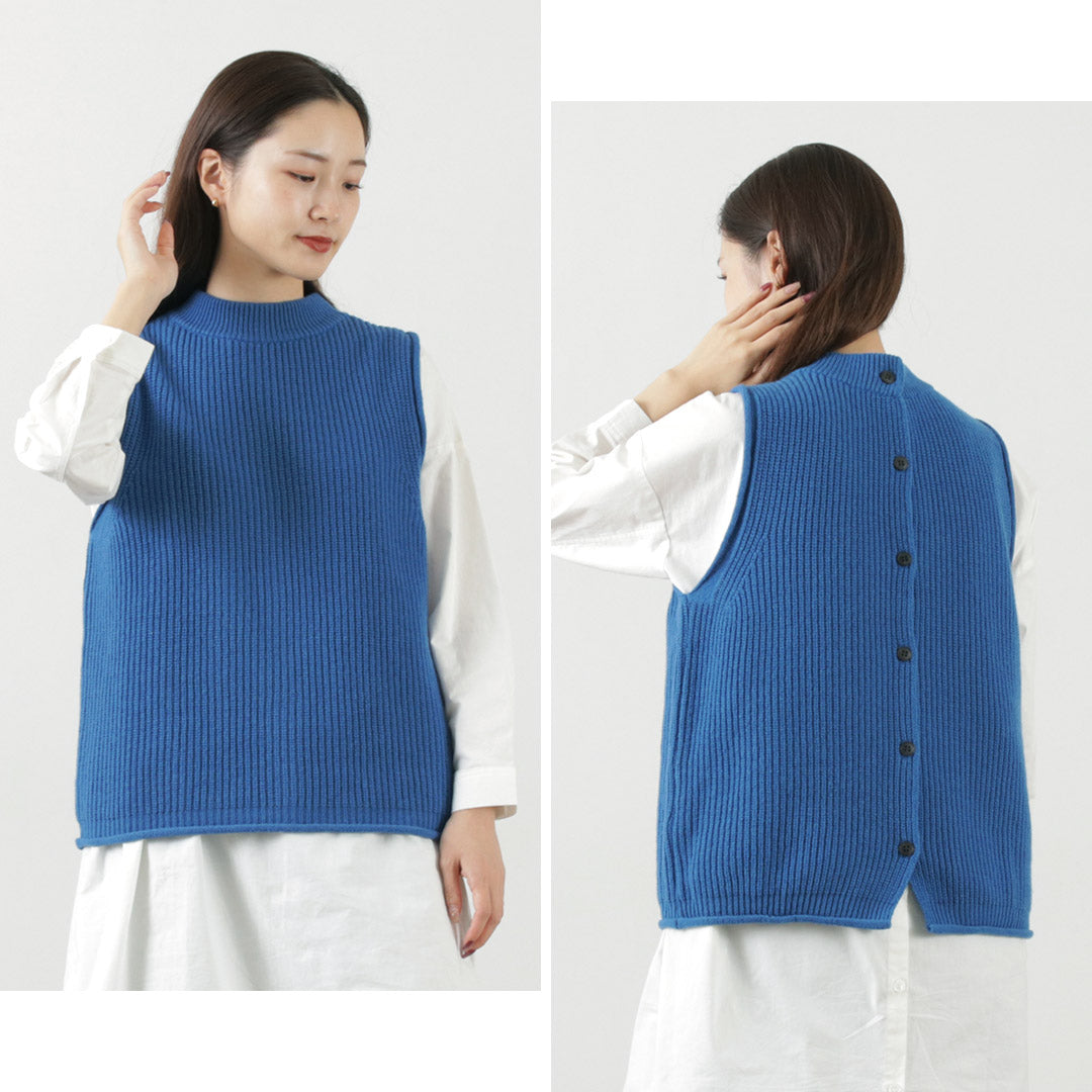 MAO MADE（マオメイド） JAPAN KNIT シャペウ モックネック 2WAYベスト / レディース ニット トップス 前後 無地 日本製