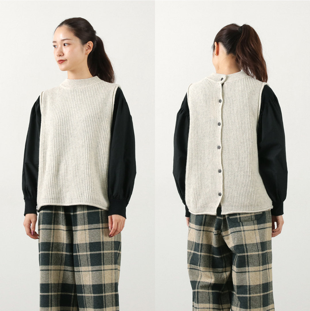 MAO MADE（マオメイド） JAPAN KNIT シャペウ モックネック 2WAYベスト / レディース ニット トップス 前後 無地 日本製