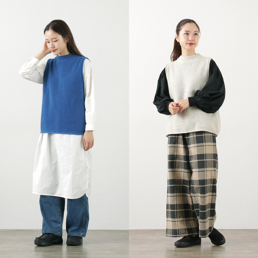 MAO MADE（マオメイド） JAPAN KNIT シャペウ モックネック 2WAYベスト / レディース ニット トップス 前後 無地 日本製