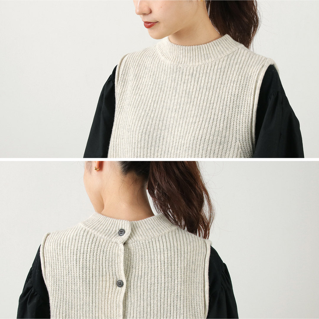 MAO MADE（マオメイド） JAPAN KNIT シャペウ モックネック 2WAYベスト / レディース ニット トップス 前後 無地 日本製