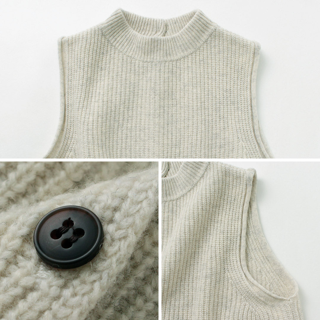 MAO MADE（マオメイド） JAPAN KNIT シャペウ モックネック 2WAYベスト / レディース ニット トップス 前後 無地 日本製