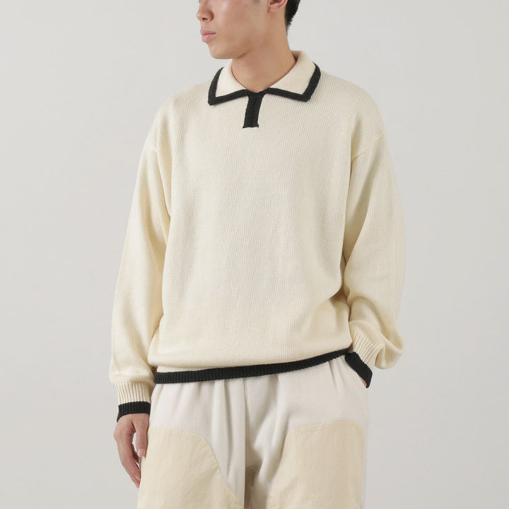 SON OF THE CHEESE（サノバチーズ） ライン ポロニット / トップス セーター ウール メンズ Line Polo Knit –  ROCOCO ONLINE STORE