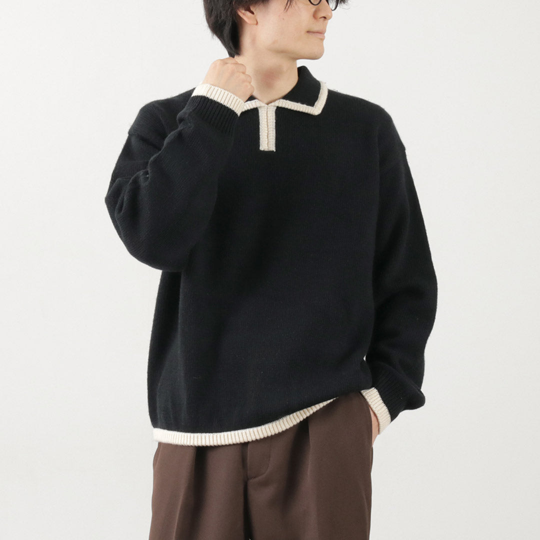 SON OF THE CHEESE（サノバチーズ） ライン ポロニット / トップス セーター ウール メンズ Line Polo Knit –  ROCOCO ONLINE STORE