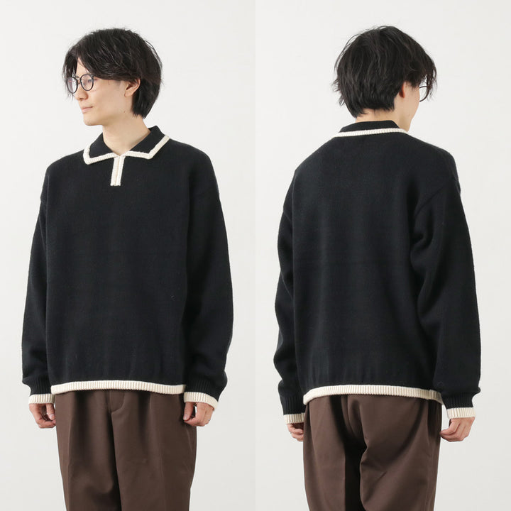 SON OF THE CHEESE（サノバチーズ） ライン ポロニット / トップス セーター ウール メンズ Line Polo Knit –  ROCOCO ONLINE STORE