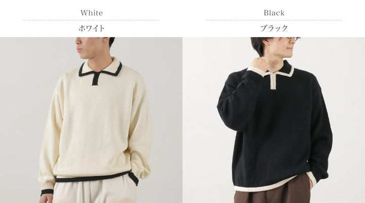 SON OF THE CHEESE（サノバチーズ） ライン ポロニット / トップス セーター ウール メンズ Line Polo Knit –  ROCOCO ONLINE STORE