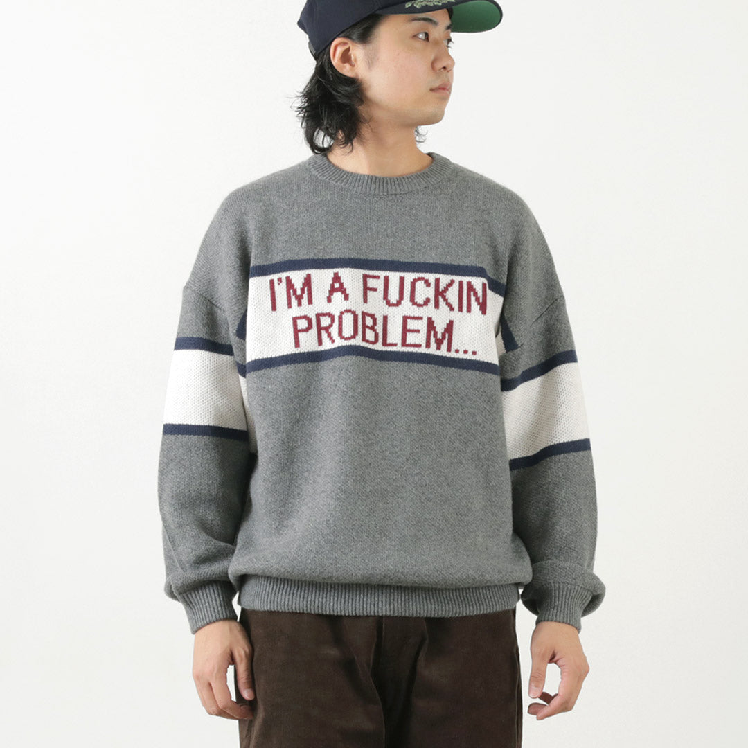 SON OF THE CHEESE（サノバチーズ） IM FUCKING PROBLEM クルーニット / トップス セーター ジャガード ウール メンズ “I&#8217;M FUCKING PROBLEM”Crew Knit